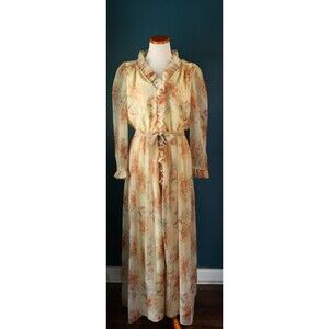 Vintage 70s Maxi Dress Cottagecore Floral Pastel Romantic Fairy Coquette Prairie